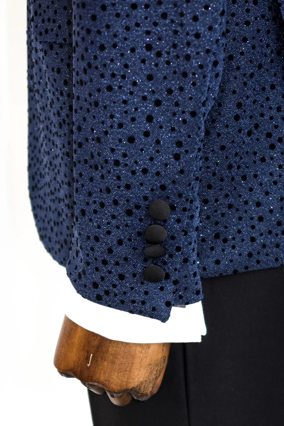 WSS Shiny Dot Patterned Navy Blue Men Prom Blazer  - Singen